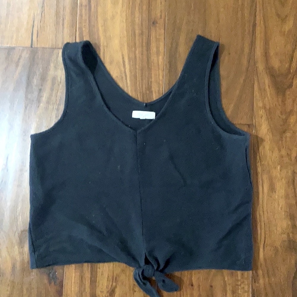 Madewell tie-front cropped tank, black, medium